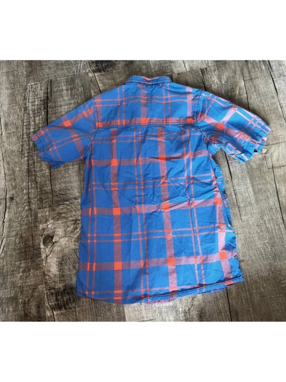 OshKosh Bgosh Boys Blue‎ Orange Plaid Short Sleeve Button Down Shirt Size 10